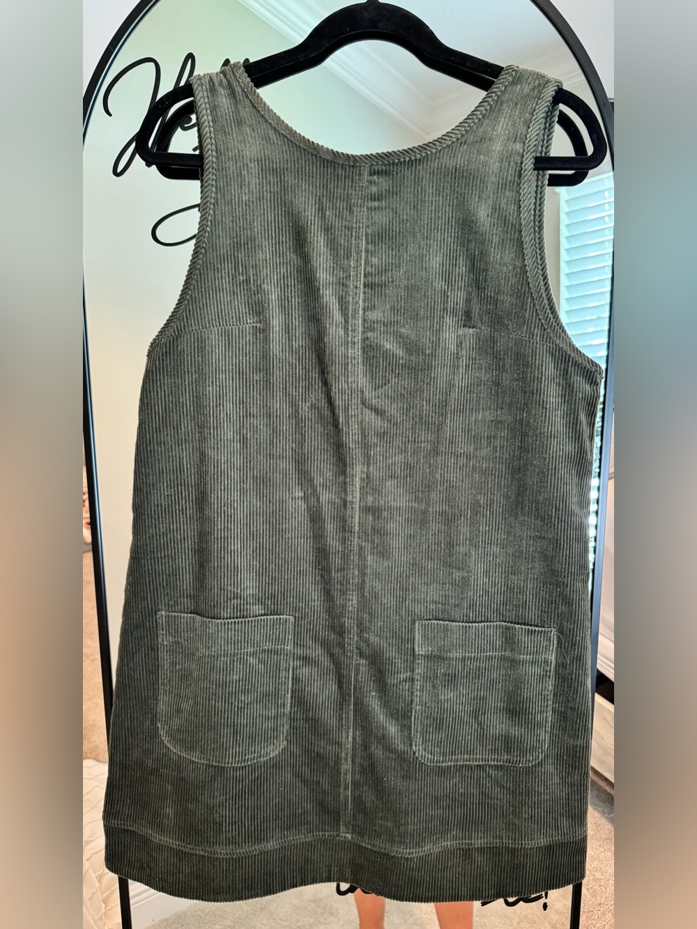 Olive Green Corduroy Pinafore Dress - Women